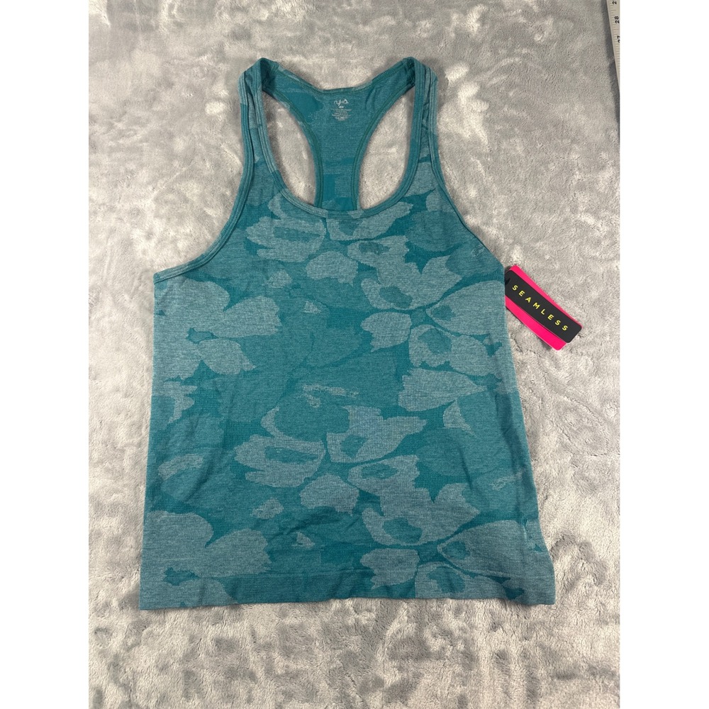 Ryka Womens Seamless Racerback Tank Top Deep Lake Heather Floral R001084 Size M